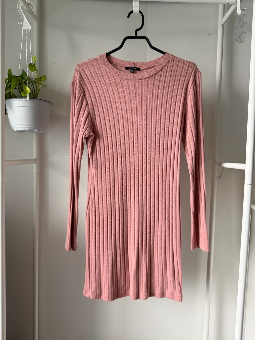 Ribbed Long Sleeve Knit Dress - Dusty Rose
